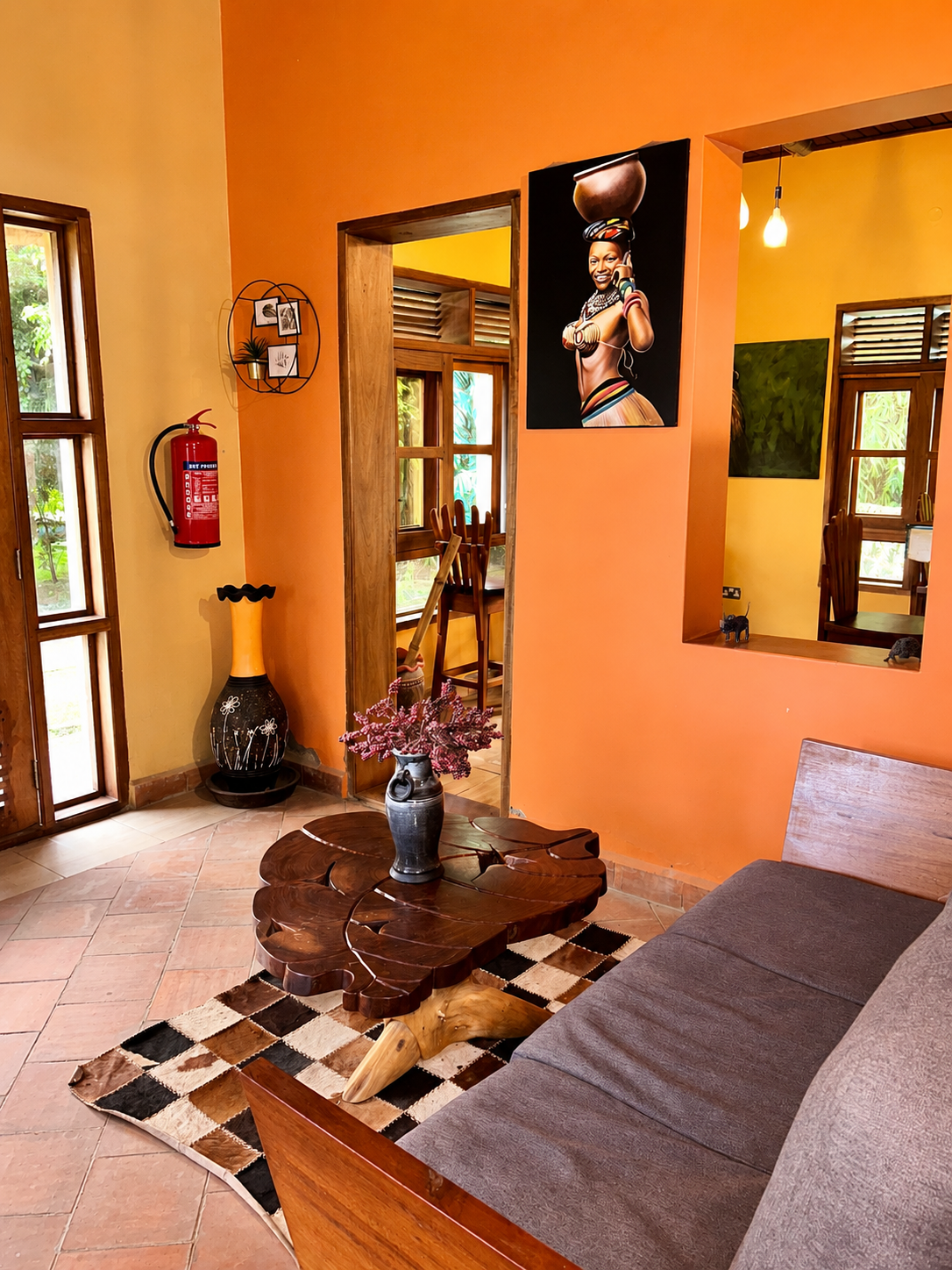 Decorated corner of the bar lounge at Warujojo Safari Lodge