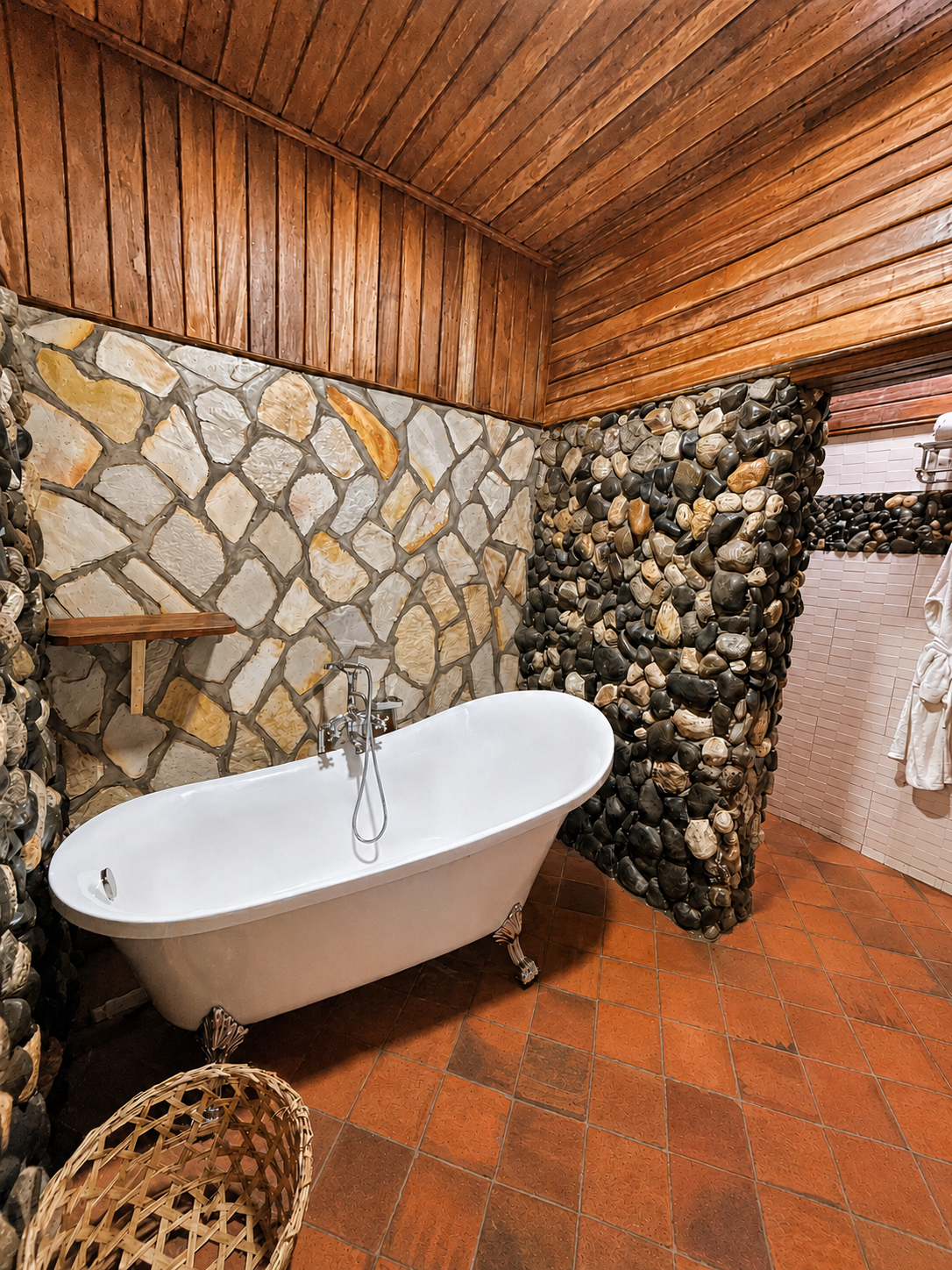 Amina cottage bathroom tub and shower at Warujojo Safari Lodge