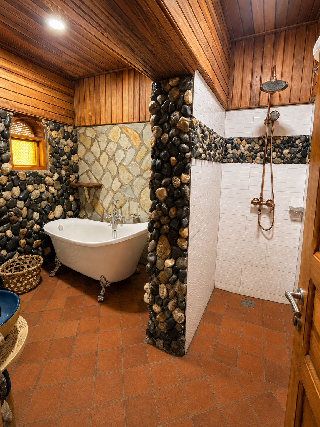 Amina cottage ensuite bathroom with clawfoot tub at Warujojo Safari Lodge
