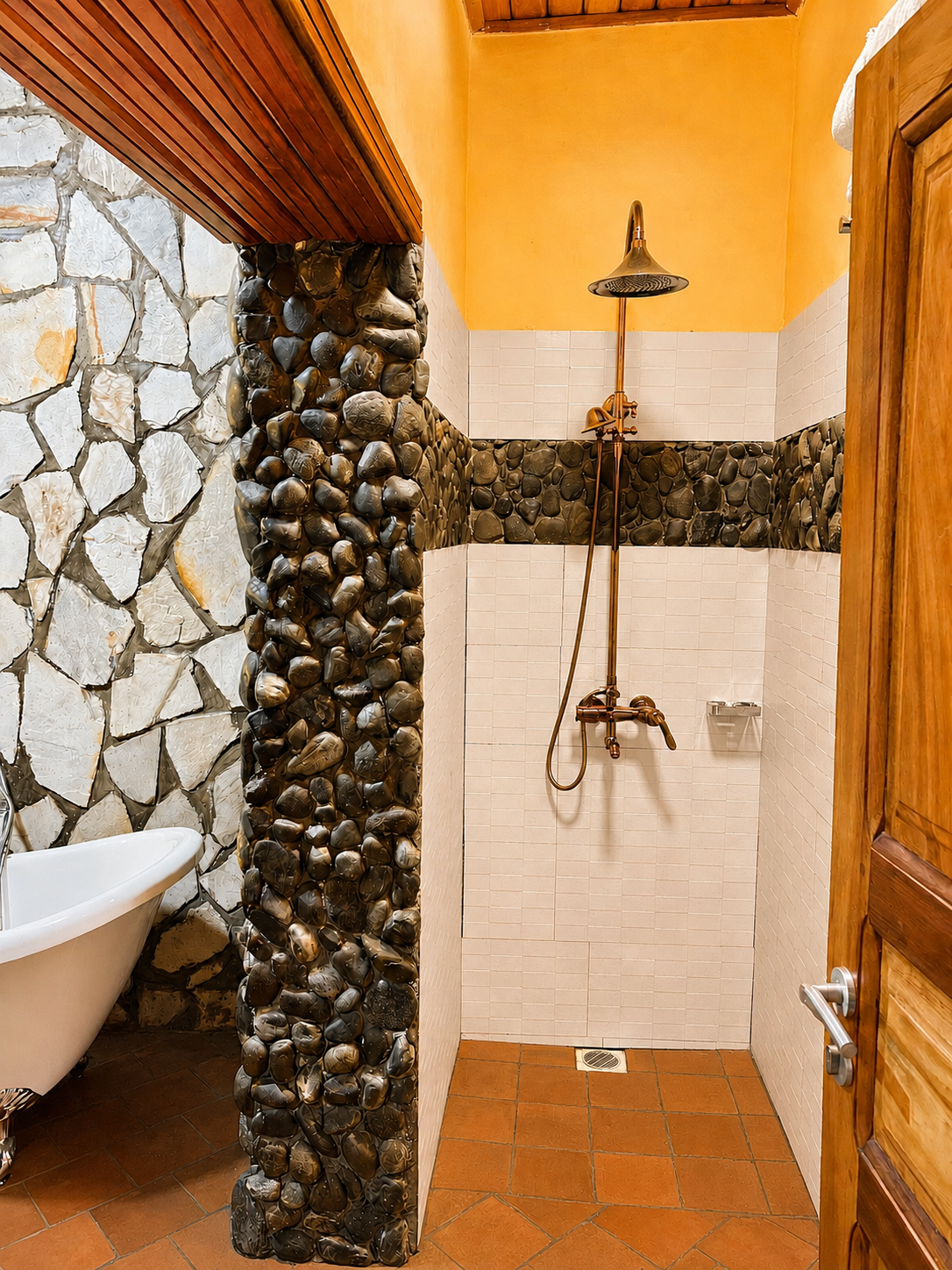 Hannibal cottage ensuite bathroom with rain shower at Warujojo Safari Lodge
