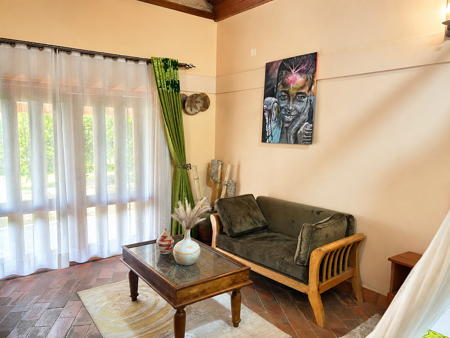 Menelik cottage lounge coffee table from another angle at Warujojo Safari Lodge