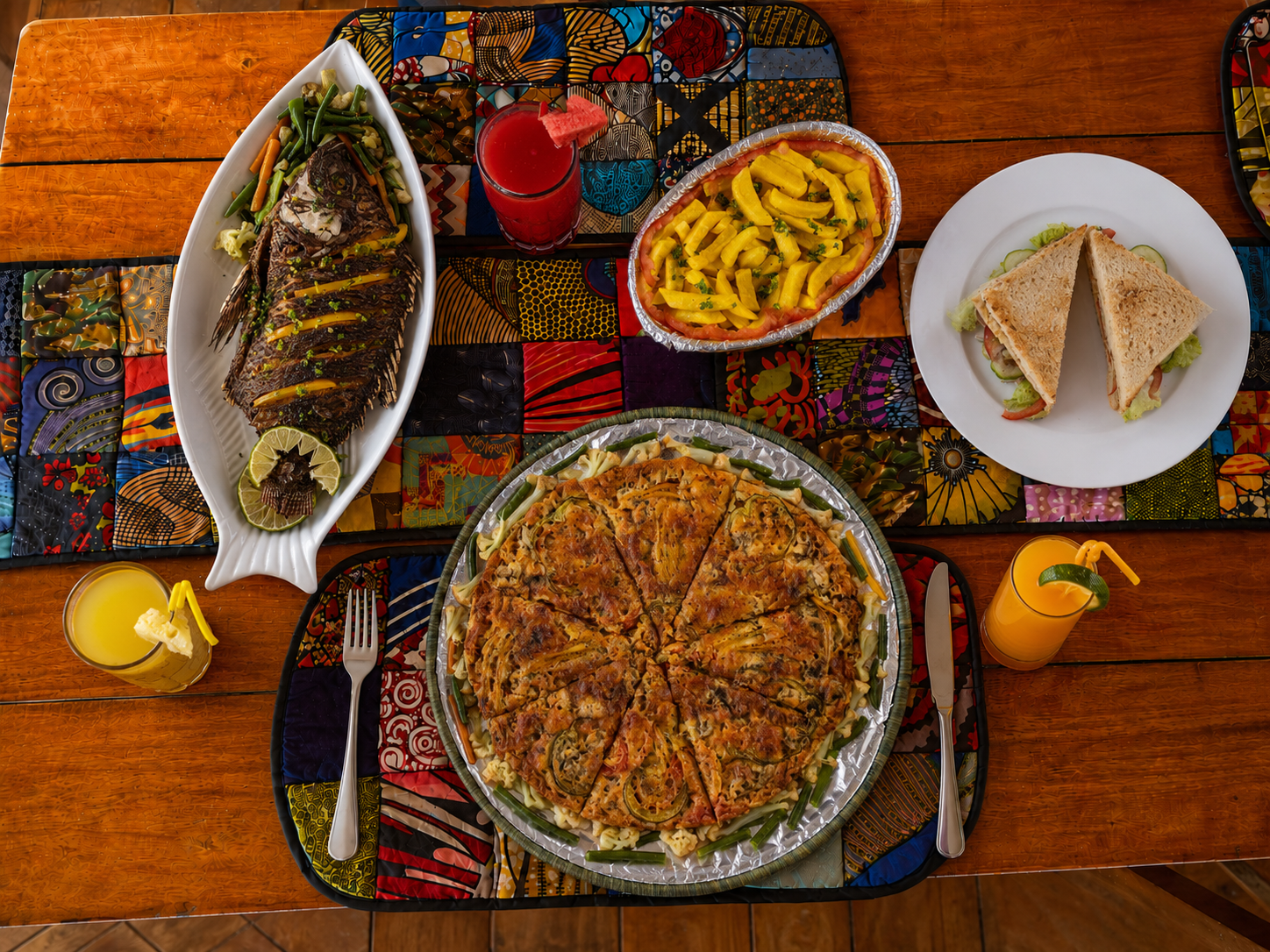 Freshly prepared Ugandan dishes served at the restaurant at Warujojo Safari Lodge